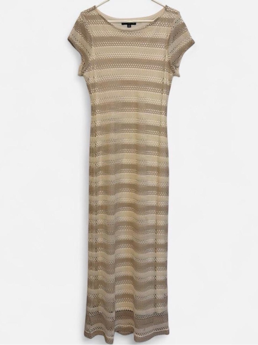 Sharagano Beige Crochet Maxi Dress